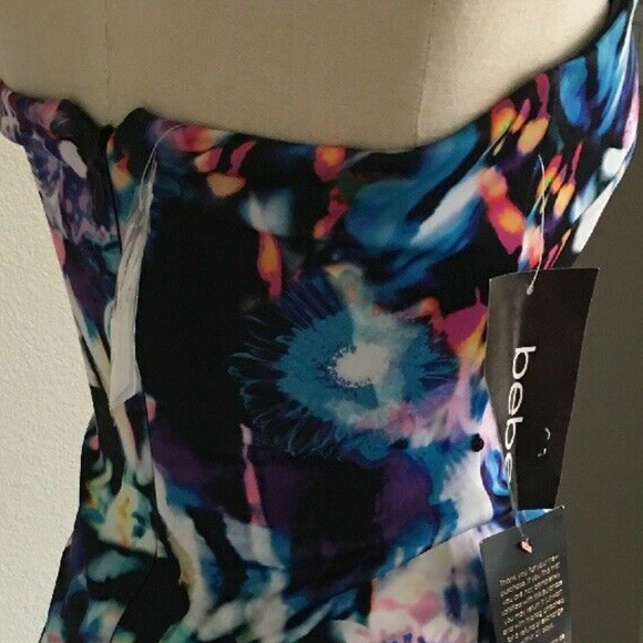 💋 Bebe Floral Print Bodycon Strapless Dress 10 RARE 💋 - Picture 7 of 8